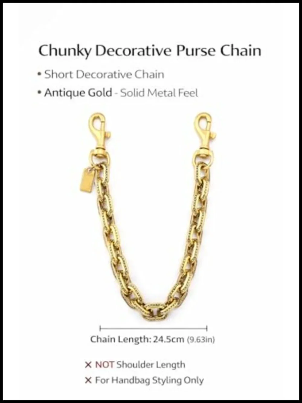 Chunky Decorative Purse Chain with Double Clips - Short Bag Accent for Handbags